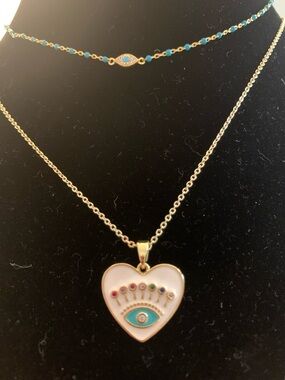 14k gold plated Heart Evil Eye Pendant Necklace & 14k go evil eye choker.